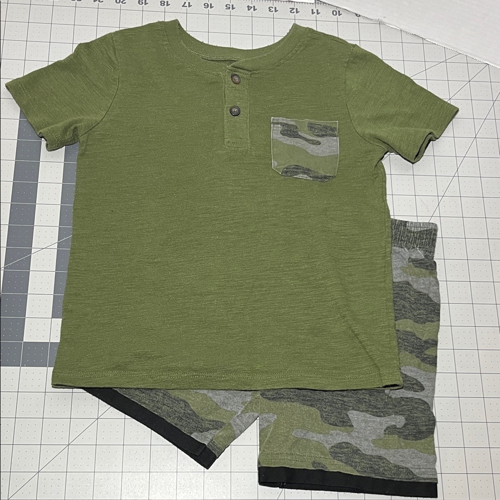 Garanimals Olive Green Tee and Camo Shorts Set